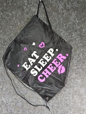 Eat Sleep Cheer Drawstring Tote Bag, Pink Black White